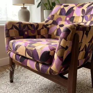 Sisustuskangas SLUB Abstract flowie aubergine digital print