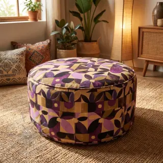 Sisustuskangas SLUB Abstract flowie aubergine digital print