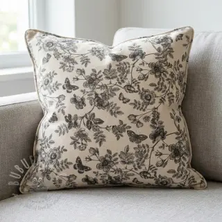 Sisustuskangas Linenlook Painting flowers black digital print