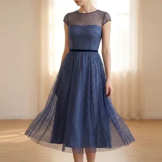 Tyl na TUTU DOTS dark blue