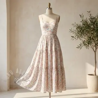 Lyocell pellavalla ja silkki Retro Flowers design E