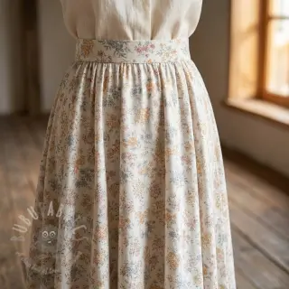 Lyocell pellavalla ja silkki Retro Flowers design E