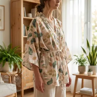 Lyocell pellavalla ja silkki Retro Flowers design Ja