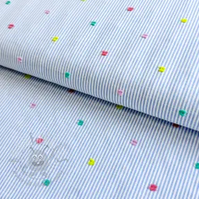 Puuvillakangas DOBBY Stripe and dotty blue