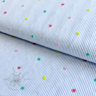 Puuvillakangas DOBBY Stripe and dotty blue