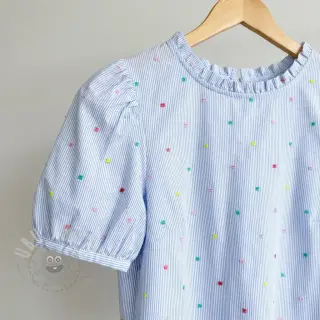 Puuvillakangas DOBBY Stripe and dotty blue