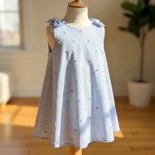 Bavlnená látka DOBBY Stripe and dotty blue