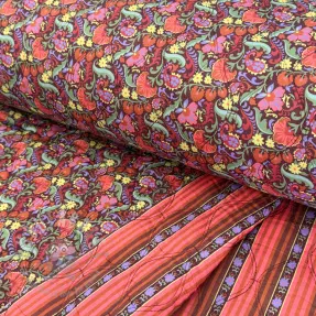 Puuvillakangas VOILE STEPPED Paisley flowers brown digital print