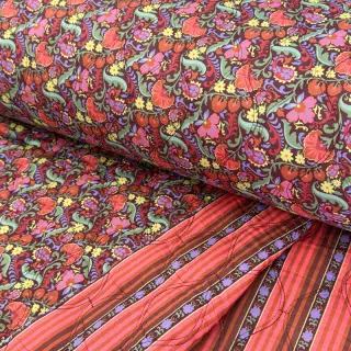 Bavlnená látka VOILE STEPPED Paisley flowers brown digital print