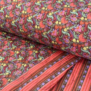 Puuvillakangas VOILE STEPPED Paisley flowers brown digital print