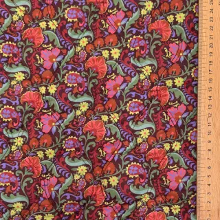 Bavlnená látka VOILE STEPPED Paisley flowers brown digital print