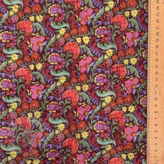 Puuvillakangas VOILE STEPPED Paisley flowers brown digital print