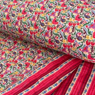 Puuvillakangas VOILE STEPPED Paisley flowers white digital print