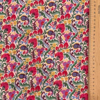 Bavlnená látka VOILE STEPPED Paisley flowers white digital print