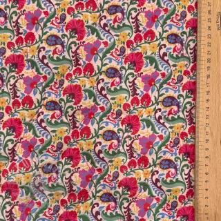 Puuvillakangas VOILE STEPPED Paisley flowers white digital print