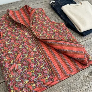 Puuvillakangas VOILE STEPPED Paisley flowers brown digital print