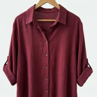 Viskóza s ľanom WASHED wine red