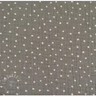Kaksinkertainen harsokangas/musliini Dots grey/white