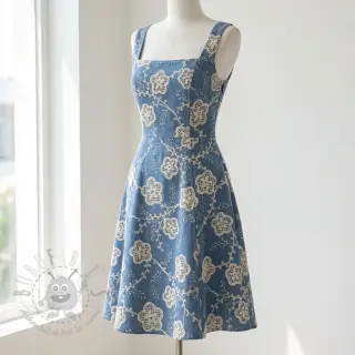 Puuvillakangas JEANS EMBROIDERY Flora design D