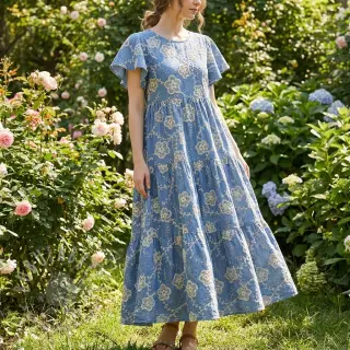 Puuvillakangas JEANS EMBROIDERY Flora design D