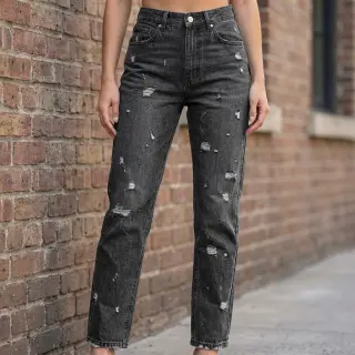 JEANS DENIM 6 OZ Big Holes black