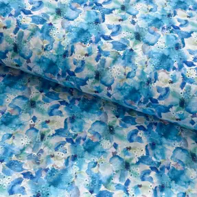 Puuvillakangas EMBROIDERY Viola blue digital print