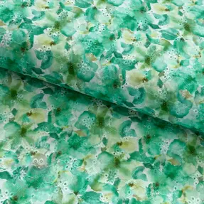 Puuvillakangas EMBROIDERY Viola green digital print