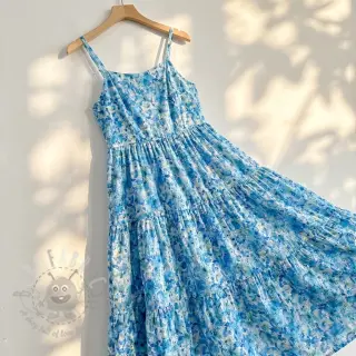 Puuvillakangas EMBROIDERY Viola blue digital print