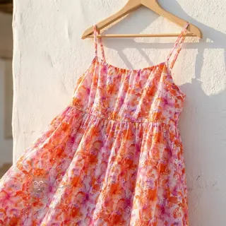 Puuvillakangas EMBROIDERY Viola peach digital print