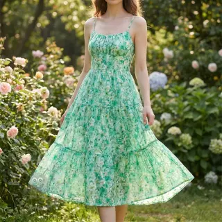 Puuvillakangas EMBROIDERY Viola green digital print