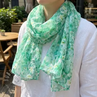 Puuvillakangas EMBROIDERY Viola green digital print