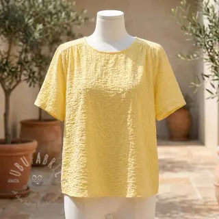 Puuvillakangas SMOGGED EMBROIDERY yellow