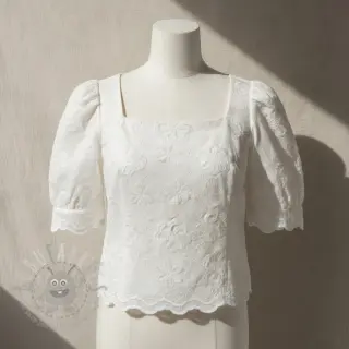 Puuvillakangas EMBROIDERY Catchy Flowy white