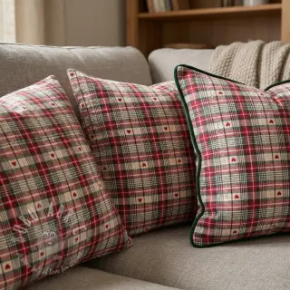 Sisustuskangas jacquard Villars ecru rouge