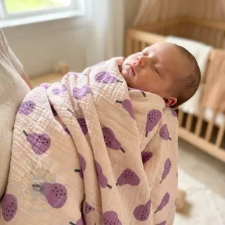Kaksinkertainen harsokangas/musliini Pears lavender by JENNIFER BOURON ORGANIC
