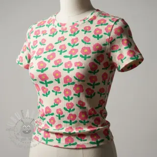 Neulos RIB JENNIFER BOURON Flowers natural pink ORGANIC