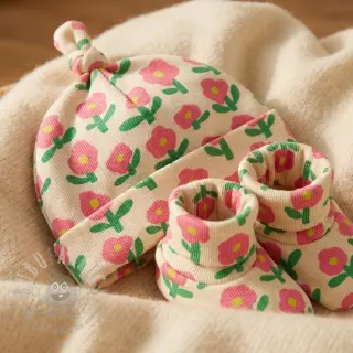 Neulos RIB JENNIFER BOURON Flowers natural pink ORGANIC