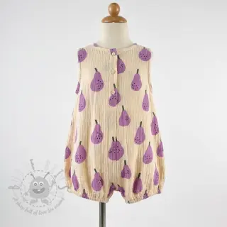 Kaksinkertainen harsokangas/musliini Pears lavender by JENNIFER BOURON ORGANIC