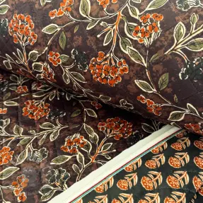 Sametti VELVET QUILT Flowers leaves dark brown