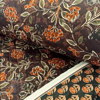 Sametti VELVET QUILT Flowers leaves dark brown