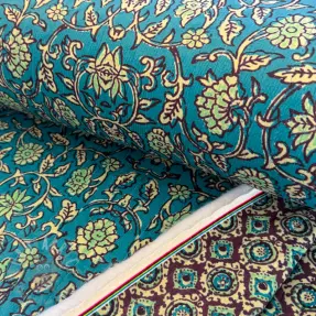 Sametti VELVET QUILT Flowers abstract petrol