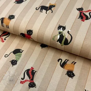 Sisustuskangas premium Cat frost friends taupe digital print