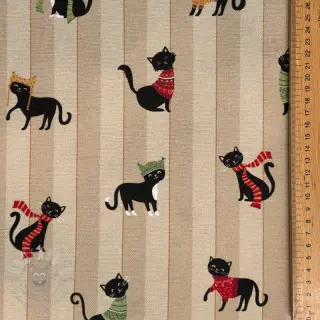 Sisustuskangas premium Cat frost friends taupe digital print