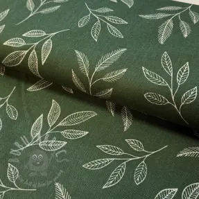 Sisustuskangas Linenlook Elegant leaf branch army
