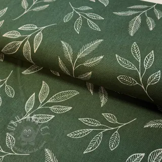 Sisustuskangas Linenlook Elegant leaf branch army
