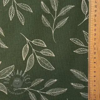 Sisustuskangas Linenlook Elegant leaf branch army