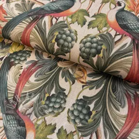 Sisustuskangas Linenlook Leafy paradise bird digital print