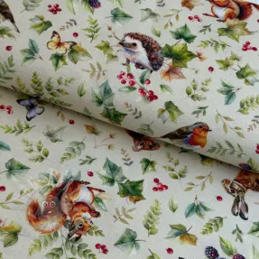 Sisustuskangas premium Animal forest dream beige digital print