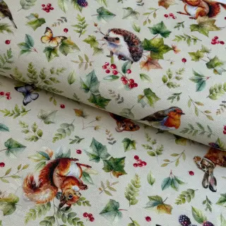 Sisustuskangas premium Animal forest dream beige digital print