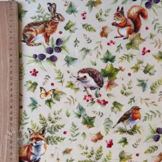 Sisustuskangas premium Animal forest dream beige digital print